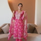 Pink Organza Printed Straight Kurta Set with Pant and Dupatta under 1299 