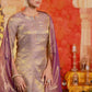 Dusty Purple Silk Plain V Neck 3/4 Sleeve Straight Kurta Set With Pant & Dupatta