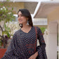 Navy Blue Silk Printed V Neck 3/4 Sleeve Straight Kurta Set With Pant & Dupatta