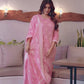 Pink Silk Plain Round Neck 3/4 Sleeve Straight Kurta Set With Pant & Dupatta