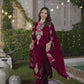 Velvet Straight Embroidery V-Neck Kurta with Pant & Dupatta