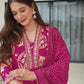 Pink Cotton Printed Anarkali Kurta Set with Pant & Dupatta for Women V-Neck, Casual & Festival Wear Under 1299