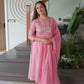 Silk Blend Embroidered Anarkali Kurta with Pant & Dupatta