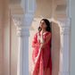 Rani Pink Silk Embroidered Sweetheart Neck 3/4 Sleeve Straight Kurta Set With Pant & Dupatta