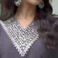 Silk Blend Sequins Embroidery Lace Straight Kurta with Pant & Dupatta