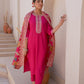 Silk Blend Embroidery and Sequins Work Straight Kurta with Pant & Dupatta