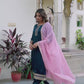 Velvet Sequence and Embroidery Straight Kurta with Pant & Dupatta
