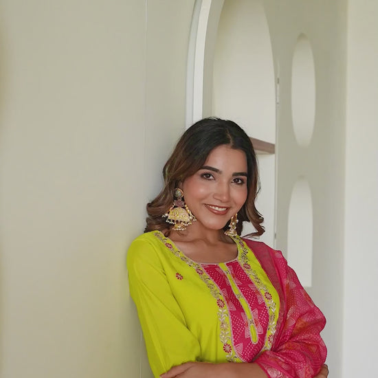 Yellow Silk Embroidered Straight Kurta Set with Pant & Dupatta under 1299 