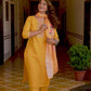 Cotton Blend Embroidery and Sequins Work Straight Kurta with Pant & Dupatta