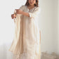 Beige Silk Sequence Sweetheart Neck 3/4 Sleeve Straight Kurta Set With Pant & Dupatta