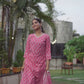 Pink Silk Printed V Neck 3/4 Sleeve Straight Kurta Set With Pant & Dupatta