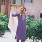 Silk Blend Dyed, Sequence Embroidery and Lace Straight Kurta with Pant & Dupatta