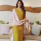 Cotton Blend Sequence Embroidery and Lace Straight Kurta with Pant & Dupatta