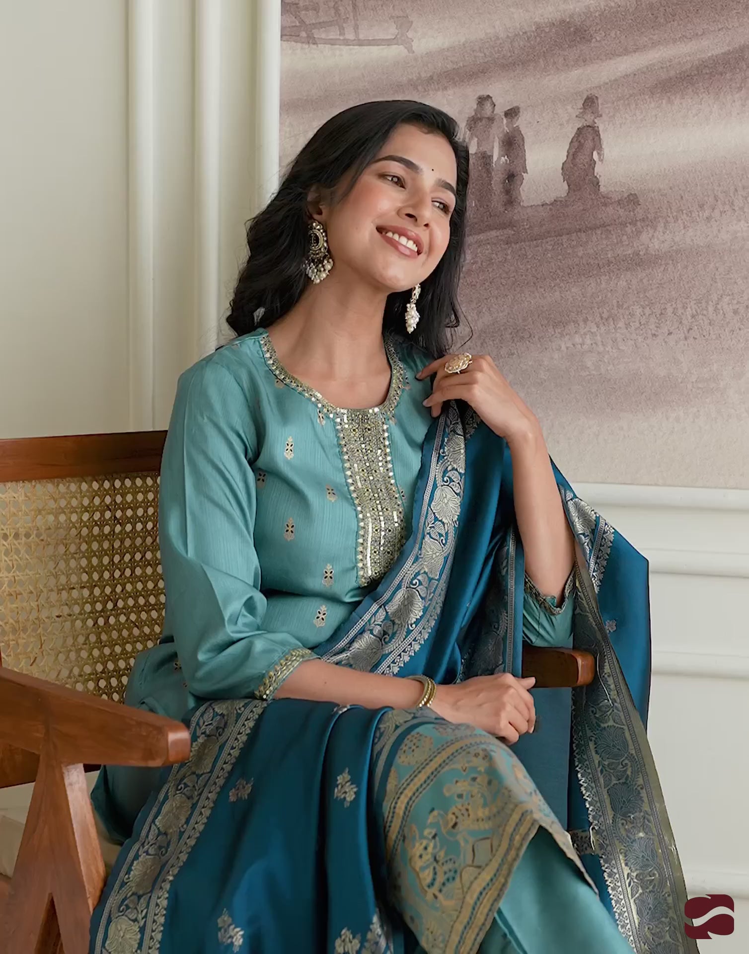 Blue Silk Embroidered Straight Kurta Set with Pant & Dupatt under 1299
