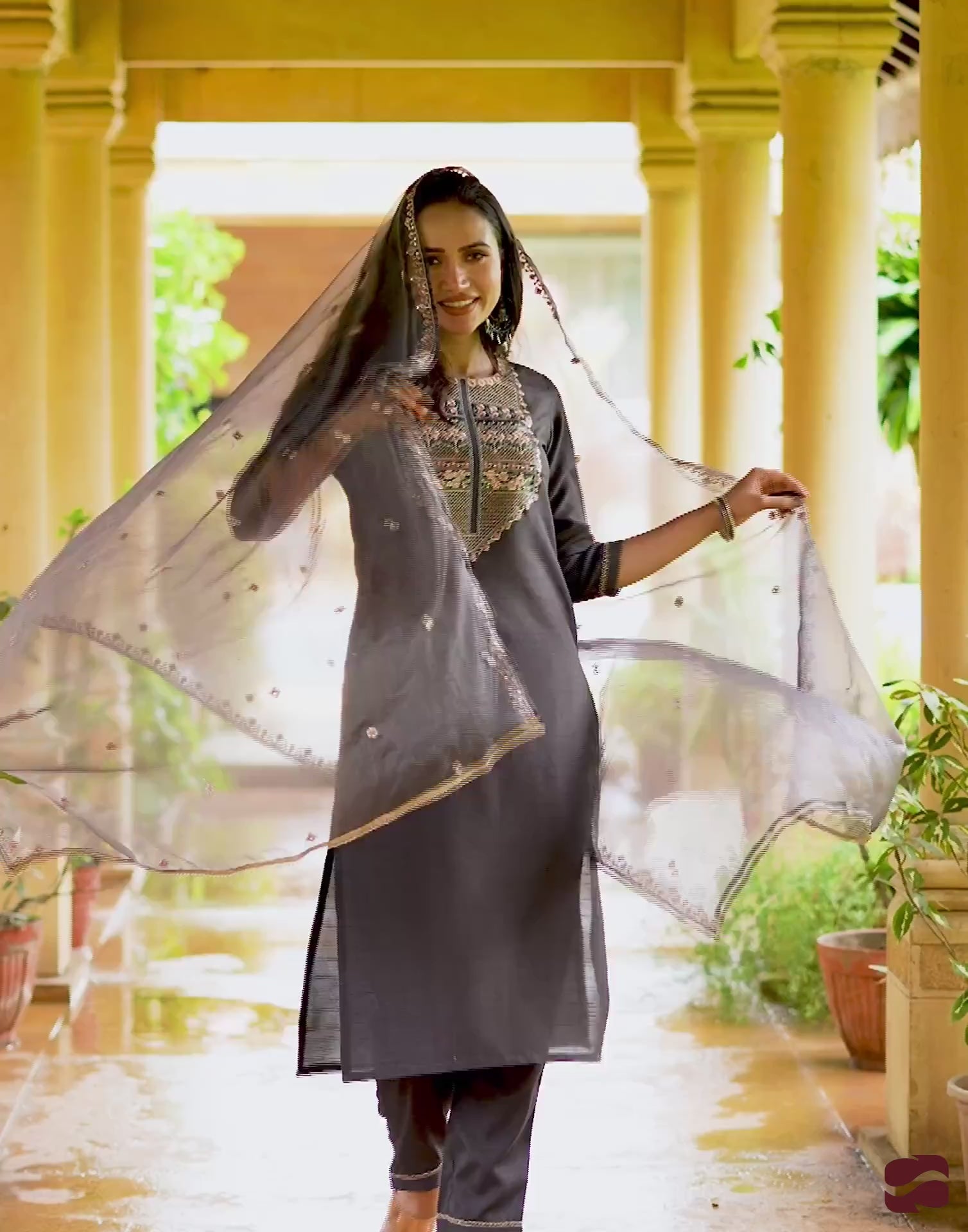 Straight cuts silk kurta set for women with pant dupatta under 1299