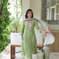 Green Silk Embroidered A-Line Kurta Set with Pant & Dupatta Elegant Festive Wear for Diwali
