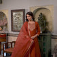 Silk Blend Embroidered Anarkali Kurta with Pant & Dupatta