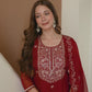 Maroon Silk Embroidered Straight Kurta Set with Pant & Dupatta for Women