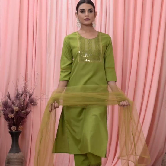 Embroidered Sequence Straight Kurta Set for Women Festive Wear
