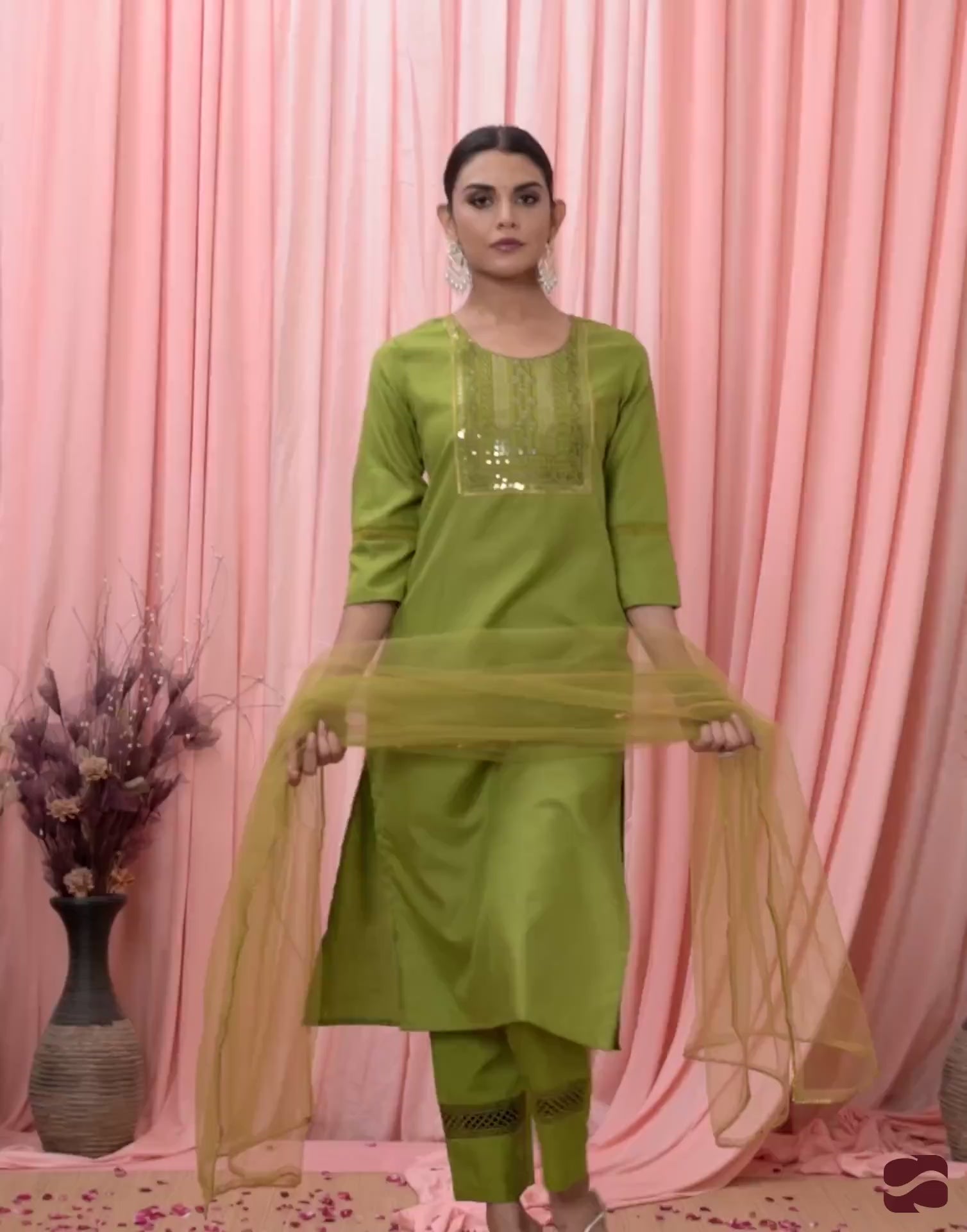 Embroidered Sequence Straight Kurta Set for Women Festive Wear