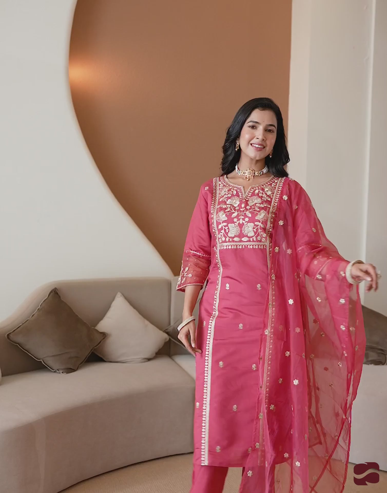 Pink Silk Embroidered Straight Kurta Set with Pant & Dupatta for Women under 1299 