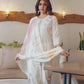 Off White Silk Plain Round Neck 3/4 Sleeve Straight Kurta Set With Pant & Dupatta