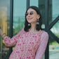Light Pink Silk Floral Printed Round Neck 3/4 Sleeve Straight Kurta Set With Pant & Dupatta